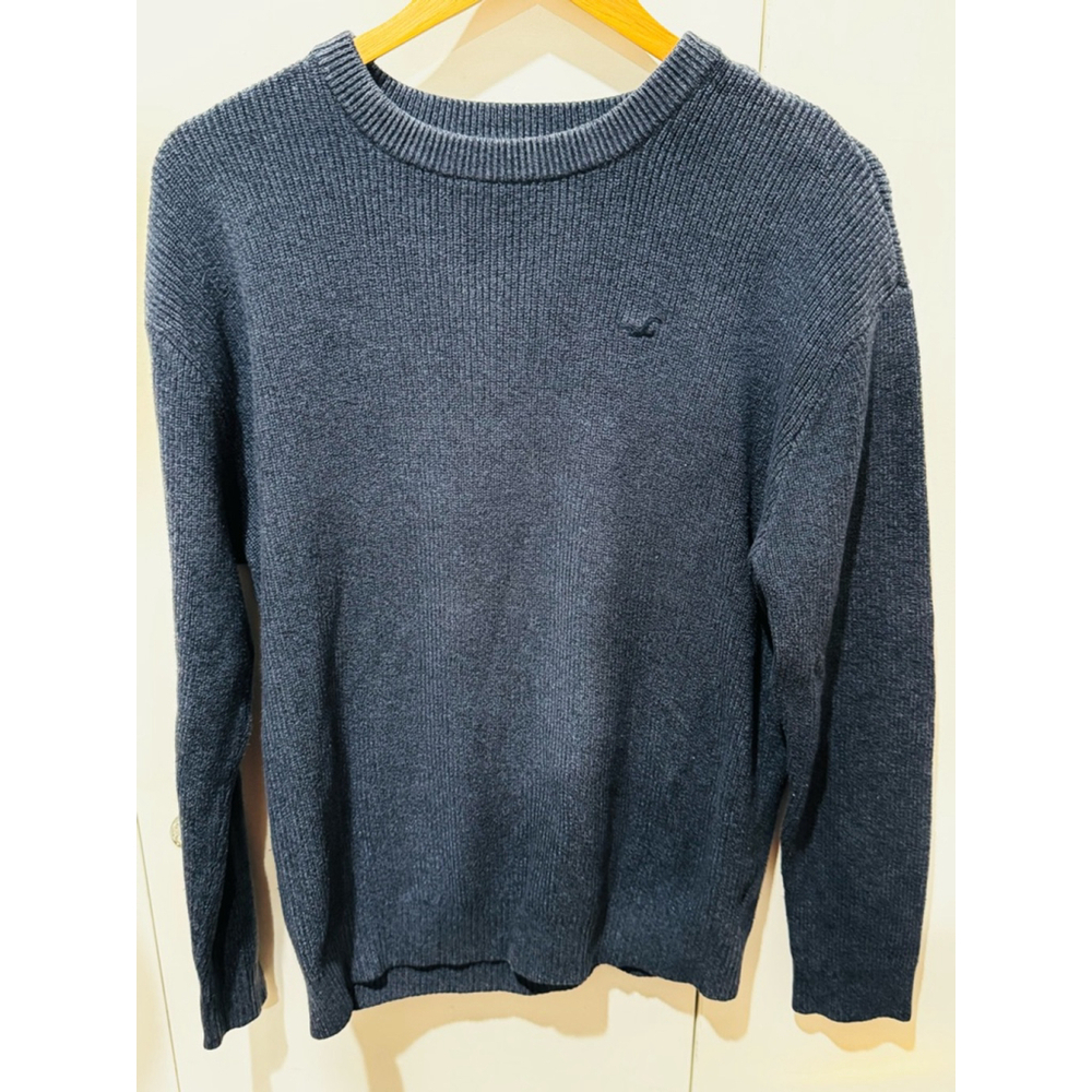 Men's Hollister crew neck Sweater Size L Heather Blue ribbed trim